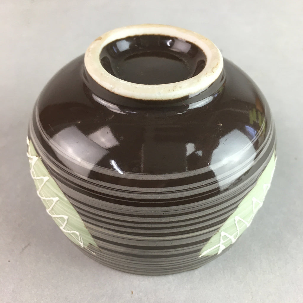 Japanese Porcelain Teacup Yunomi Vtg Sencha Brown Green Leaf Stripe TC139