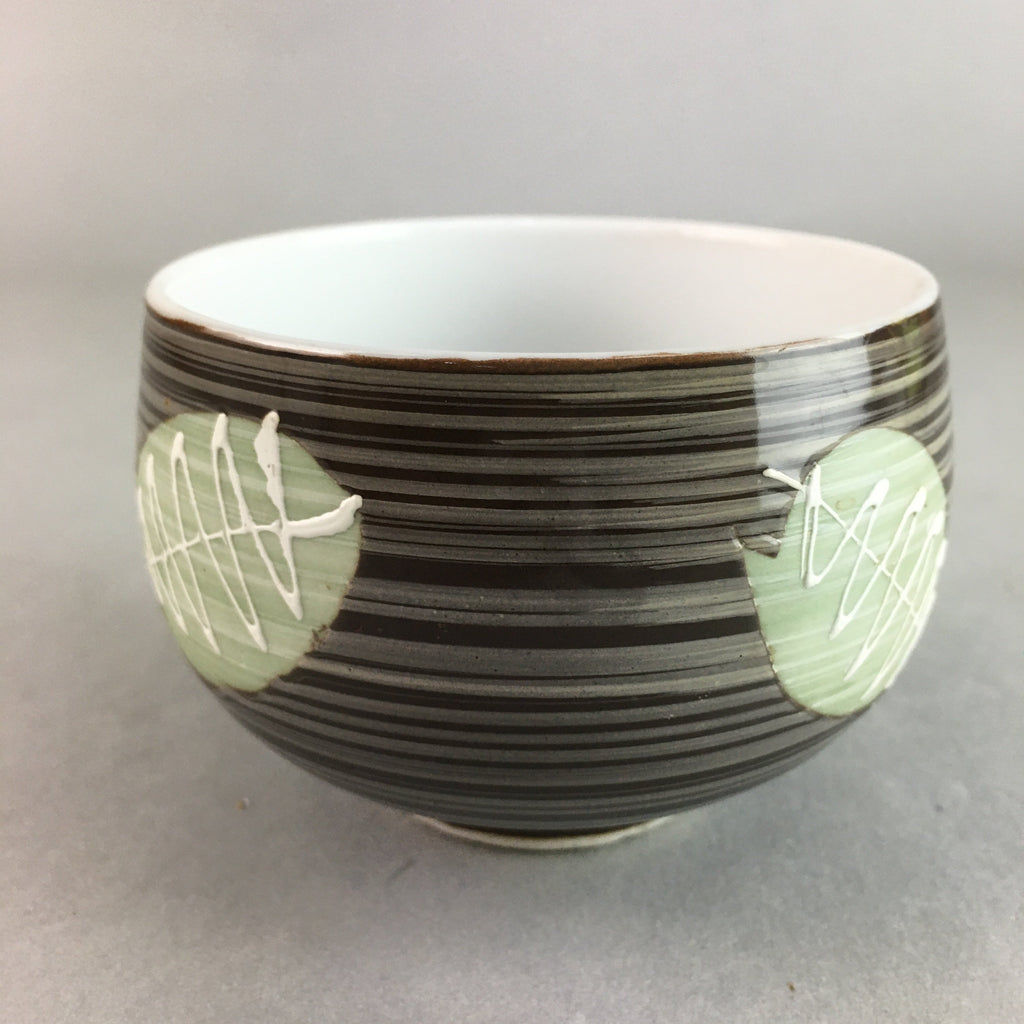 Japanese Porcelain Teacup Yunomi Vtg Sencha Brown Green Leaf Stripe TC139