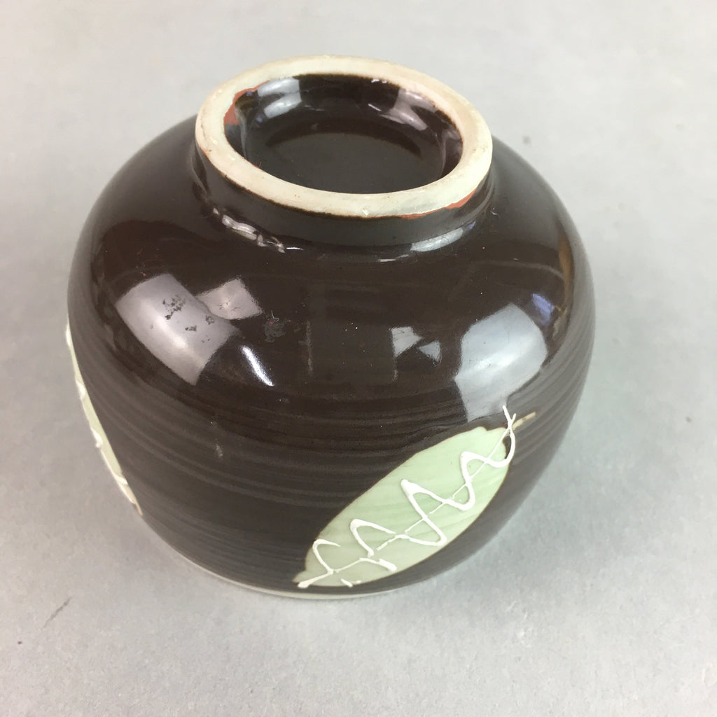 Japanese Porcelain Teacup Yunomi Vtg Sencha Brown Green Leaf Stripe TC140