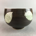 Japanese Porcelain Teacup Yunomi Vtg Sencha Brown Green Leaf Stripe TC140