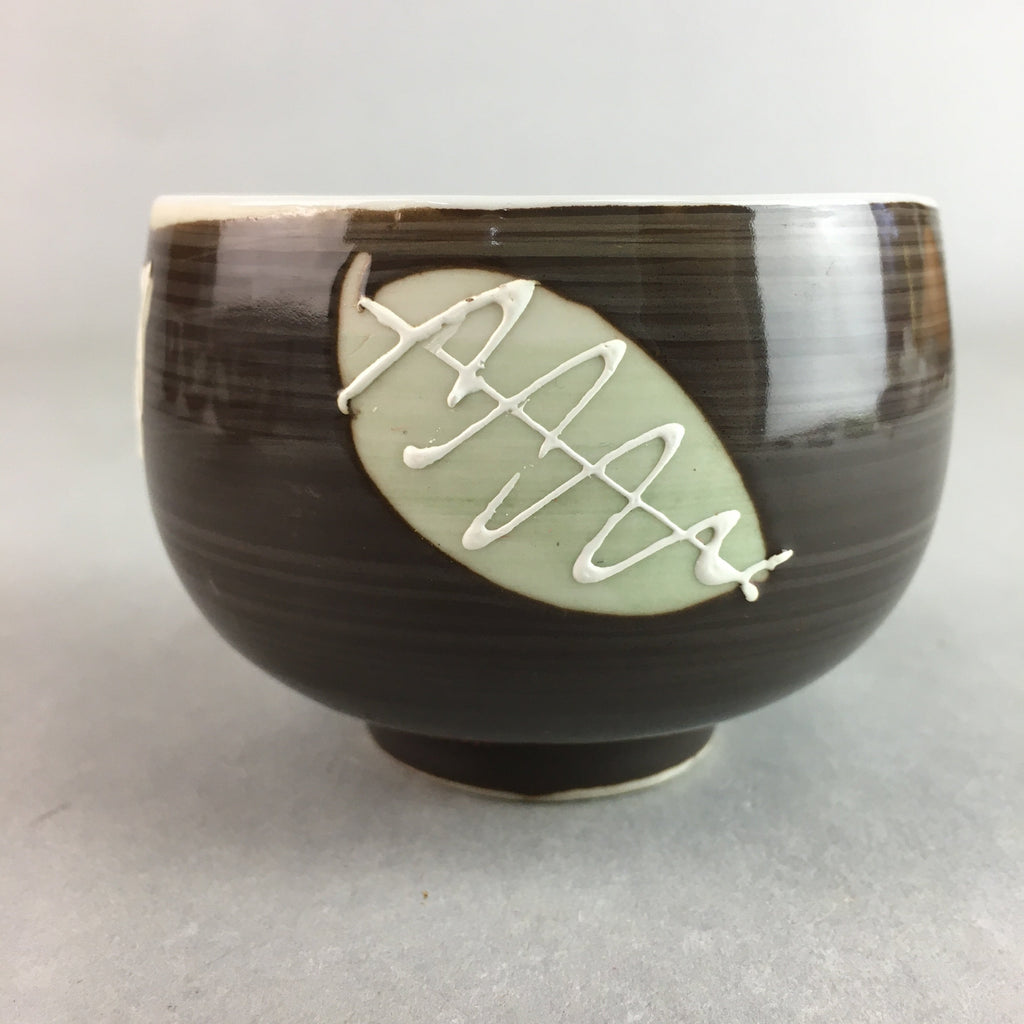 Japanese Porcelain Teacup Yunomi Vtg Sencha Brown Green Leaf Stripe TC140