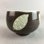 Japanese Porcelain Teacup Yunomi Vtg Sencha Brown Green Leaf Stripe TC140