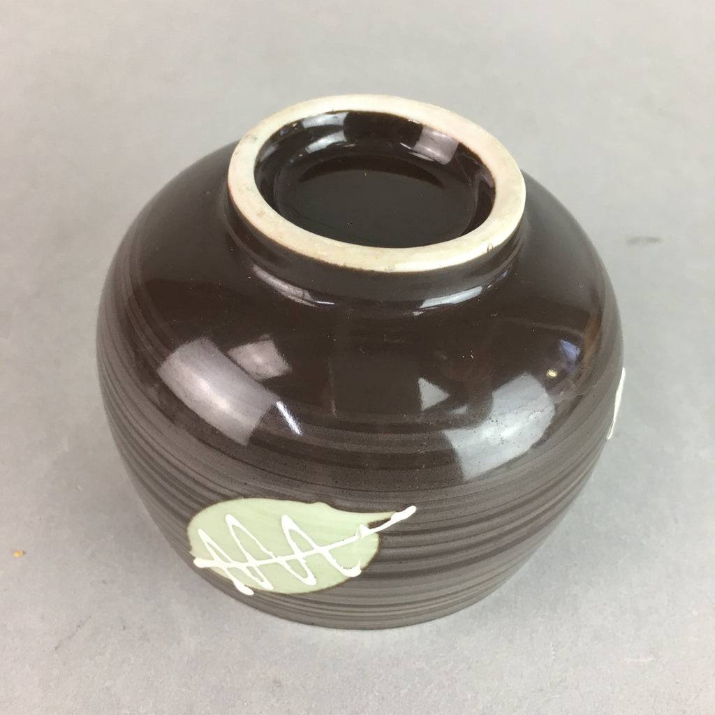 Japanese Porcelain Teacup Yunomi Vtg Sencha Brown Green Leaf Stripe TC141