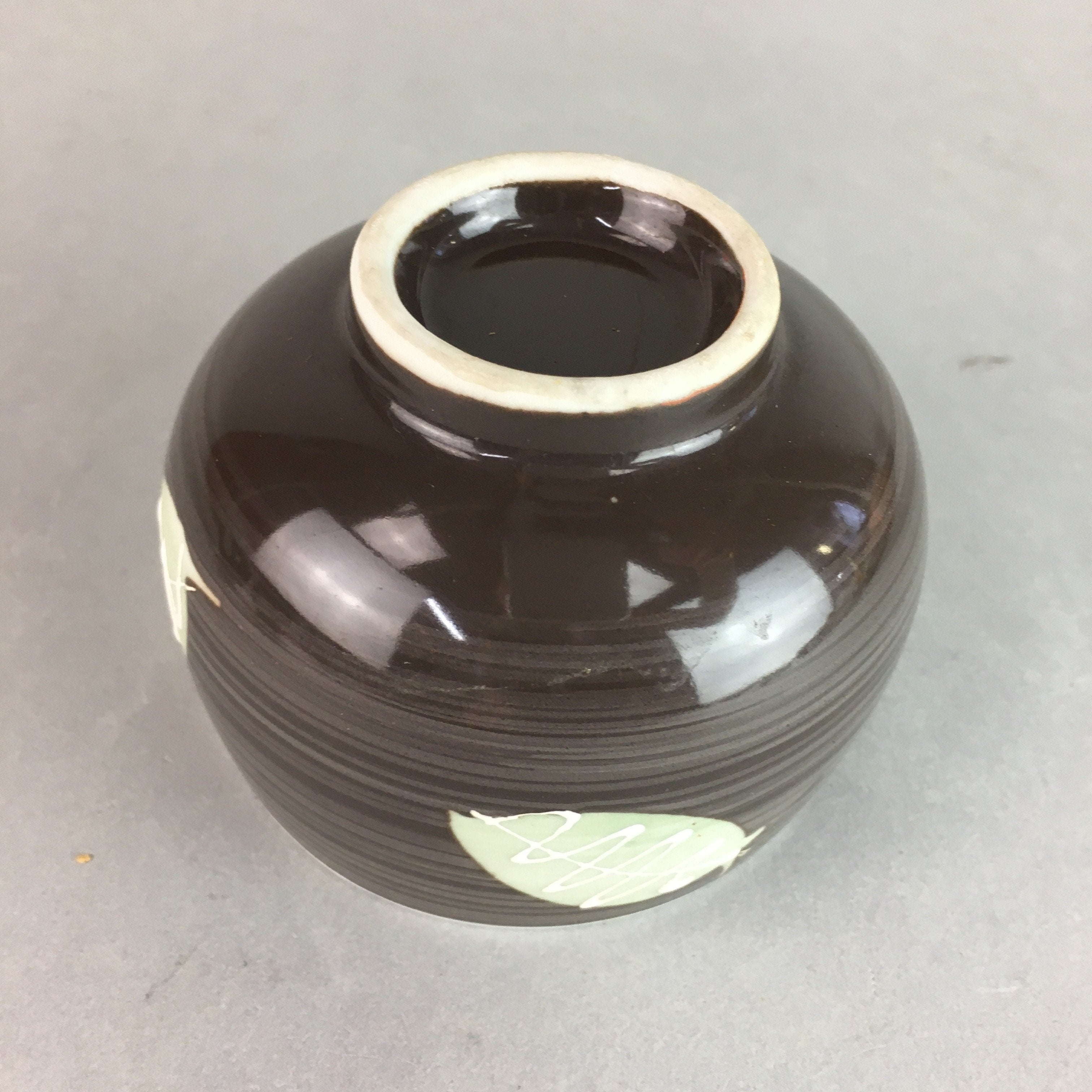 Japanese Porcelain Teacup Yunomi Vtg Sencha Brown Green Leaf Stripe TC141