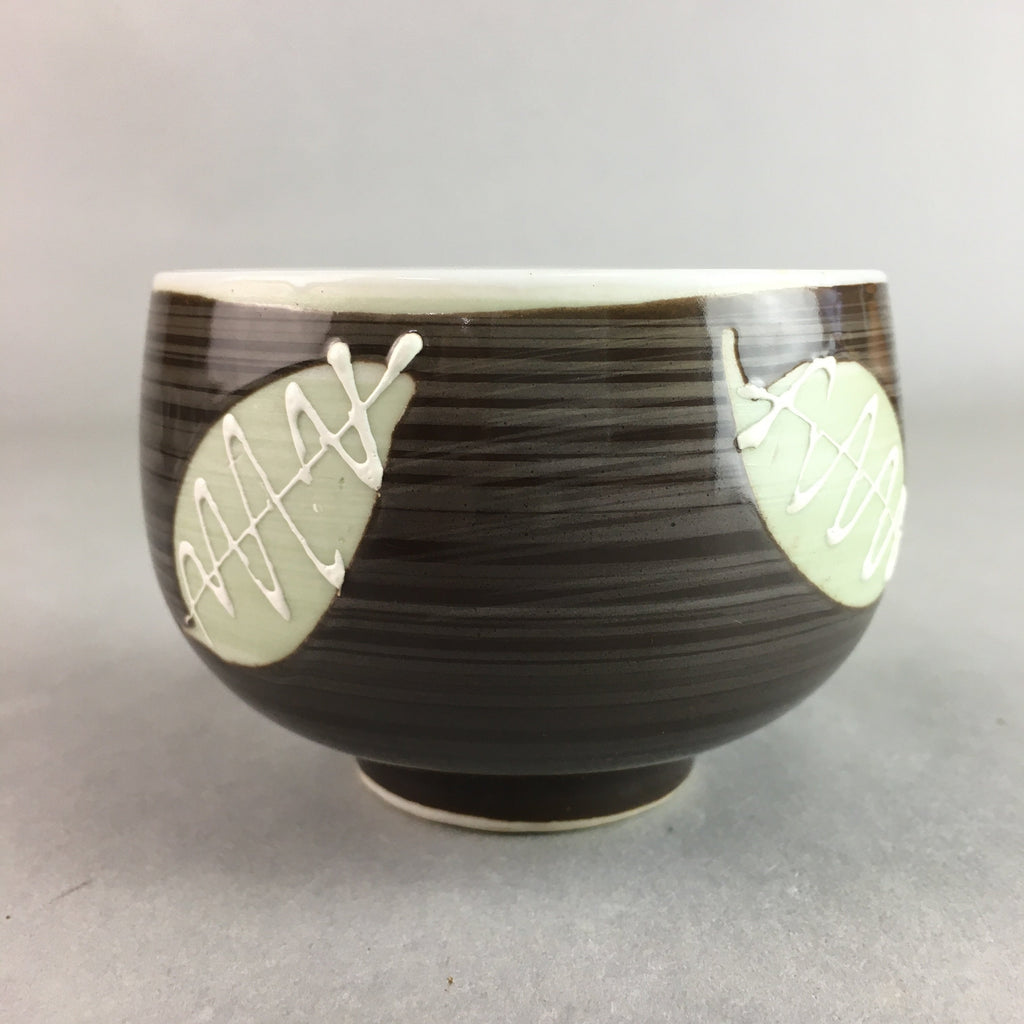 Japanese Porcelain Teacup Yunomi Vtg Sencha Brown Green Leaf Stripe TC141