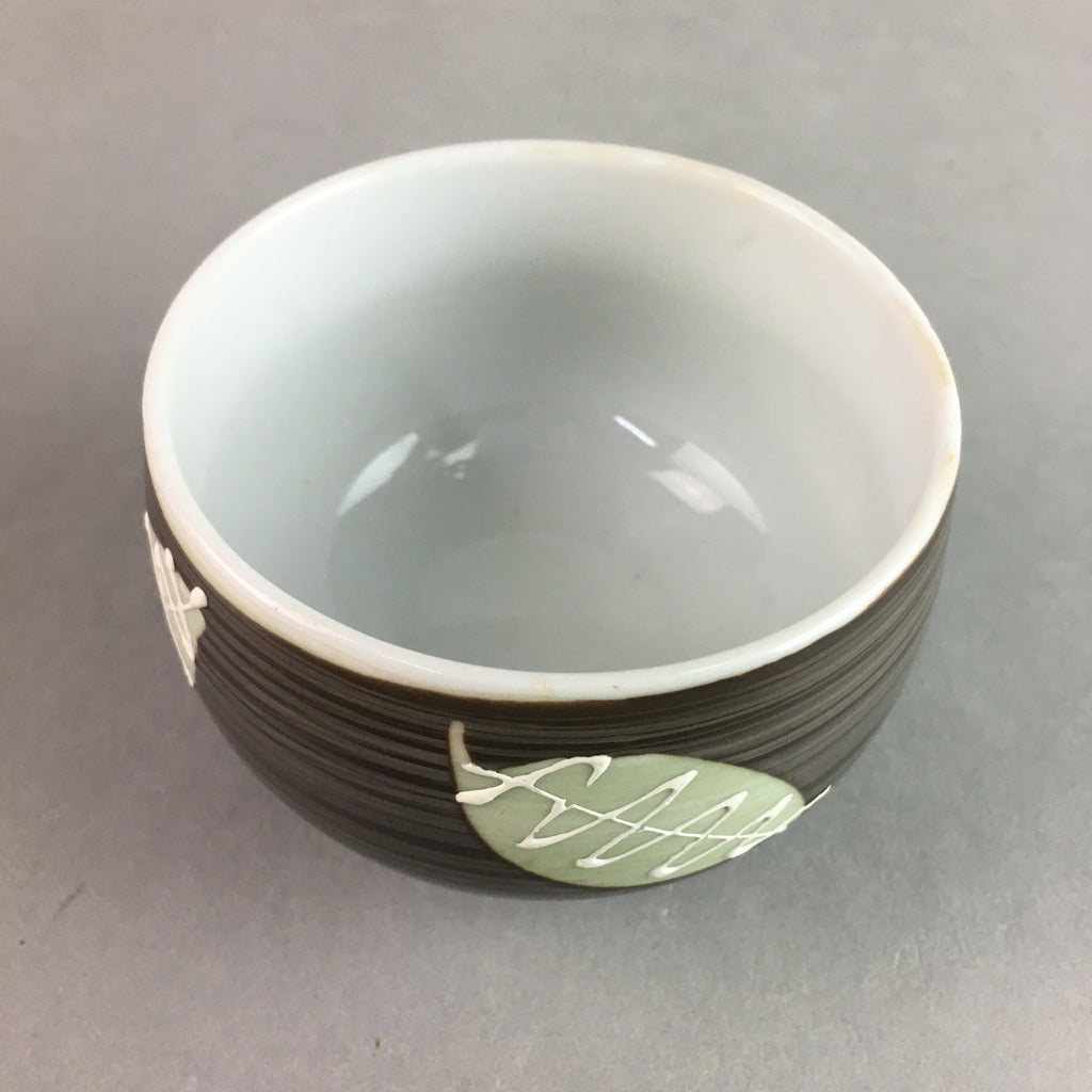 Japanese Porcelain Teacup Yunomi Vtg Sencha Brown Green Leaf Stripe TC141