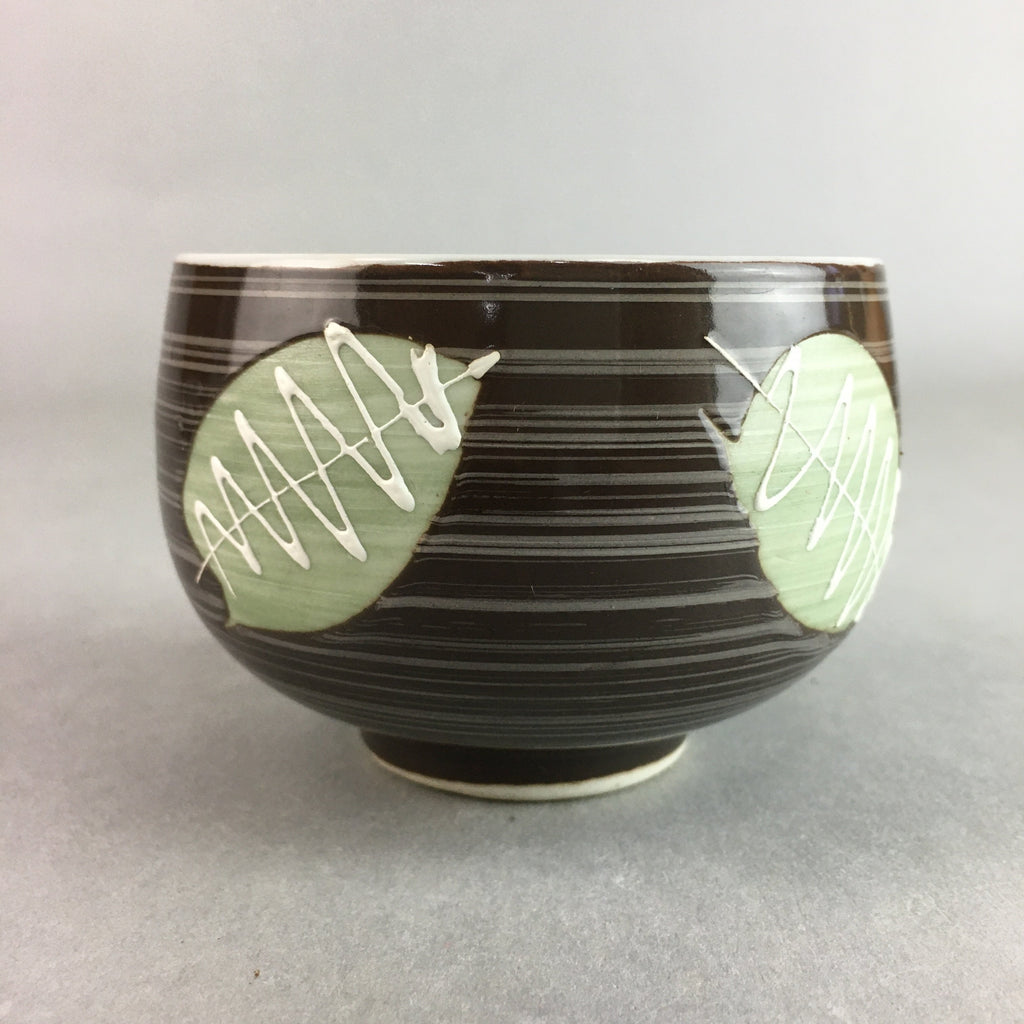 Japanese Porcelain Teacup Yunomi Vtg Sencha Brown Green Leaf Stripe TC142