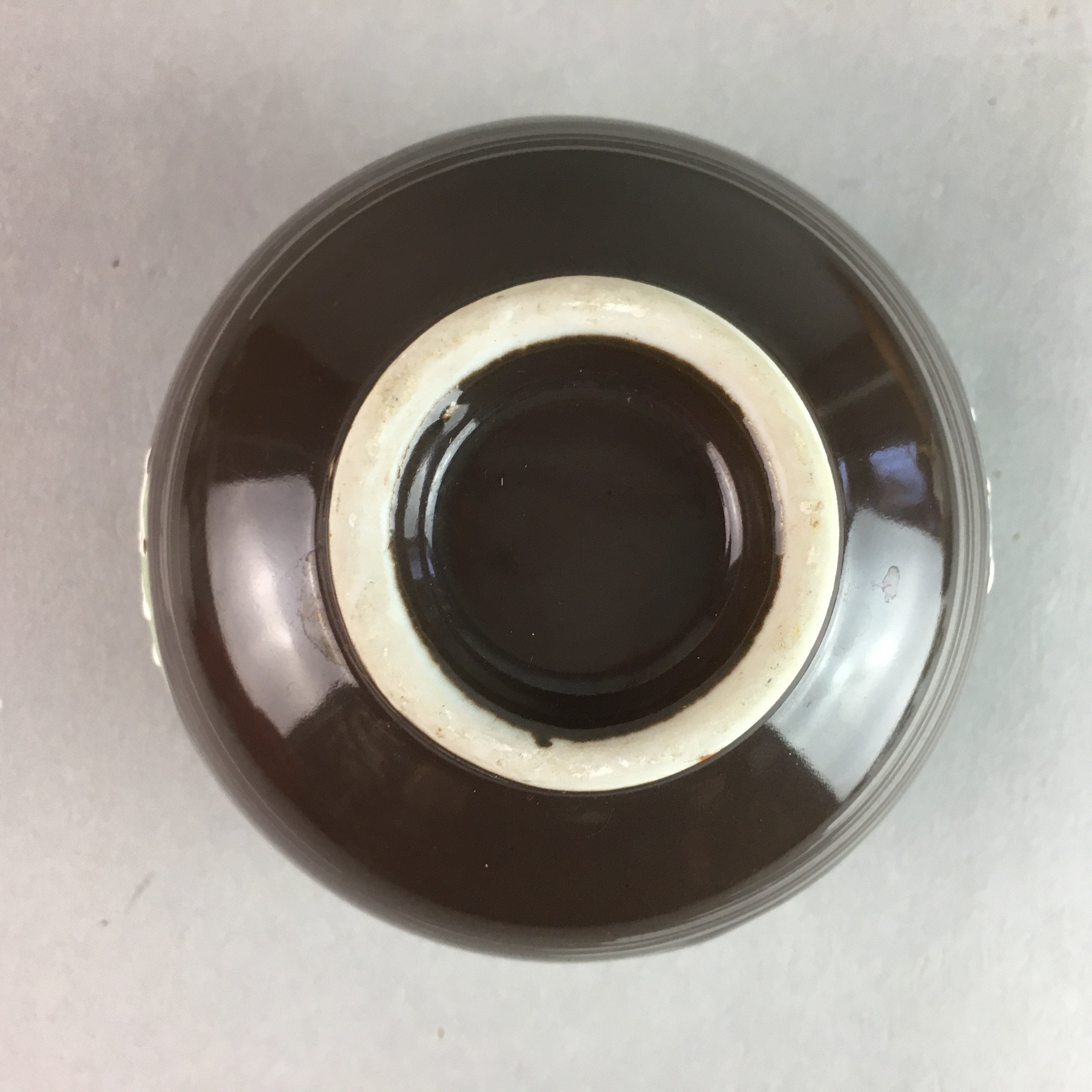 Japanese Porcelain Teacup Yunomi Vtg Sencha Brown Green Leaf Stripe TC142