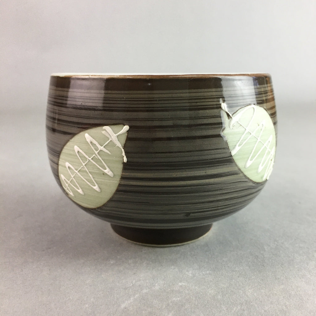 Japanese Porcelain Teacup Yunomi Vtg Sencha Brown Green Leaf Stripe TC143