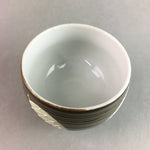 Japanese Porcelain Teacup Yunomi Vtg Sencha Brown Green Leaf Stripe TC143