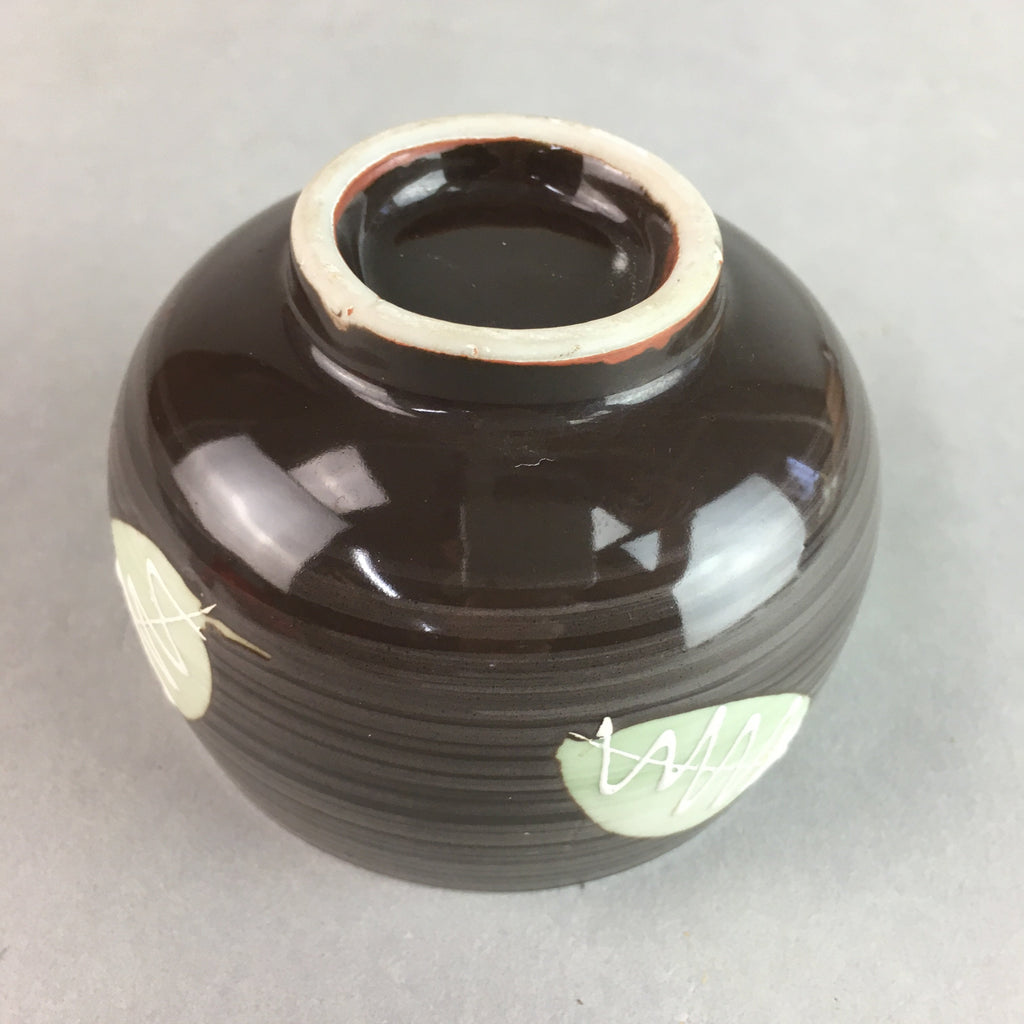 Japanese Porcelain Teacup Yunomi Vtg Sencha Brown Green Leaf Stripe TC144