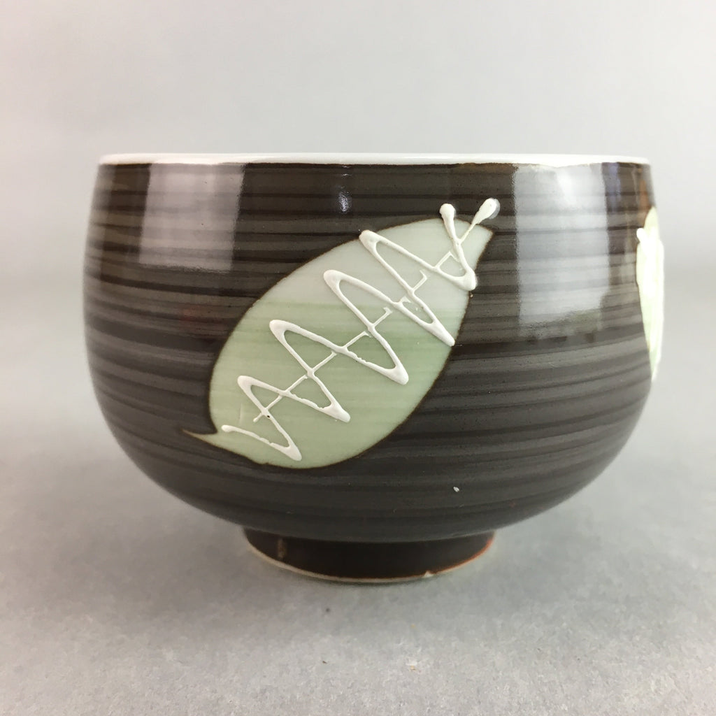Japanese Porcelain Teacup Yunomi Vtg Sencha Brown Green Leaf Stripe TC144
