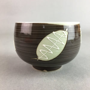 Japanese Porcelain Teacup Yunomi Vtg Sencha Brown Green Leaf Stripe TC144