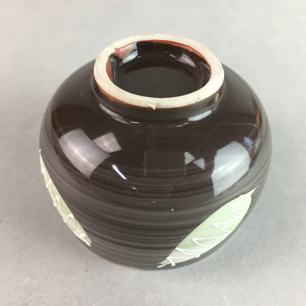 Japanese Porcelain Teacup Yunomi Vtg Sencha Brown Green Leaf Stripe TC144