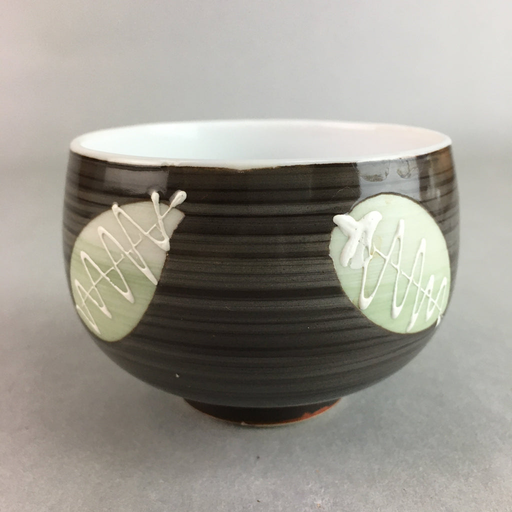 Japanese Porcelain Teacup Yunomi Vtg Sencha Brown Green Leaf Stripe TC144