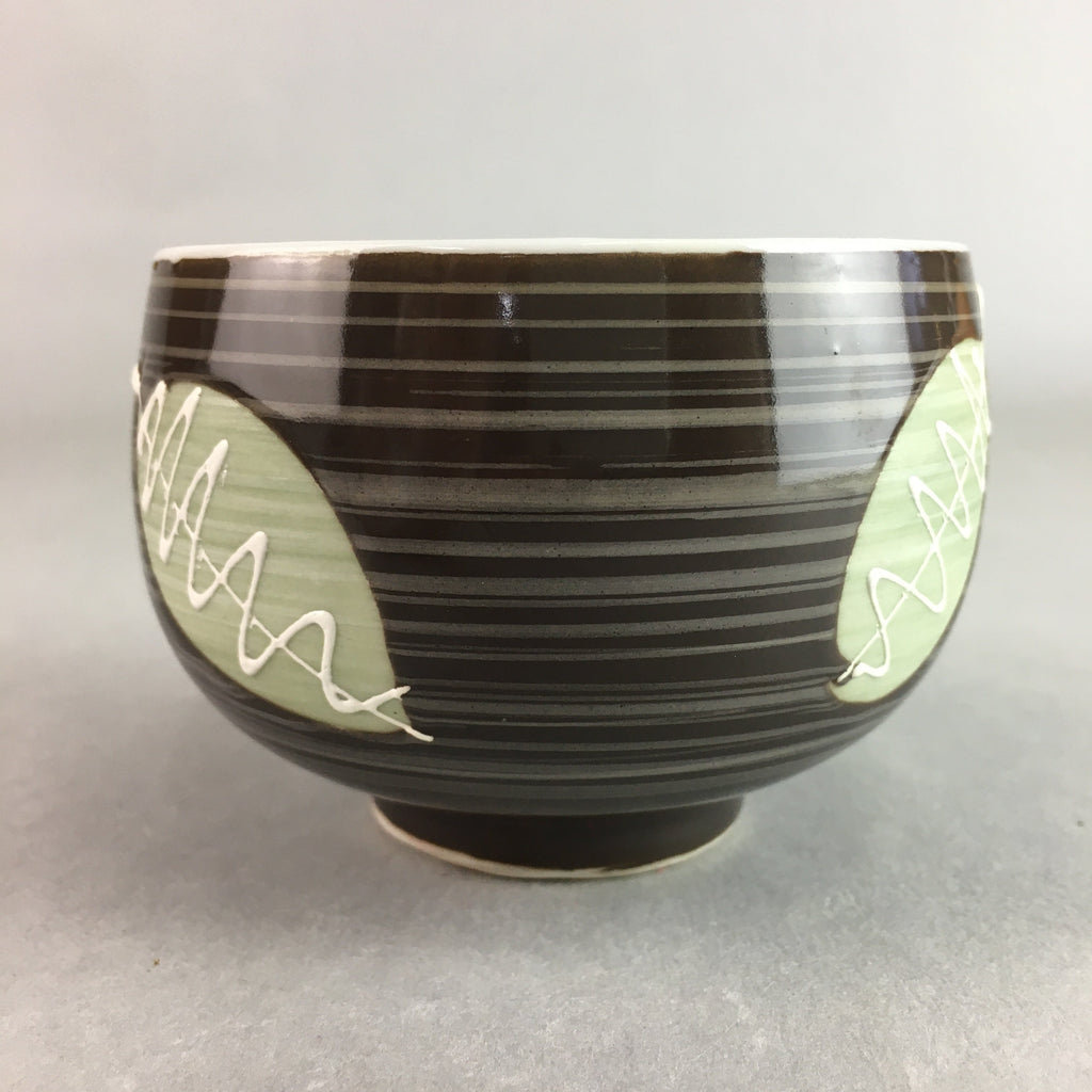 Japanese Porcelain Teacup Yunomi Vtg Sencha Brown Green Leaf Stripe TC145