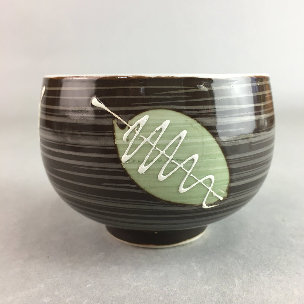 Japanese Porcelain Teacup Yunomi Vtg Sencha Brown Green Leaf Stripe TC145