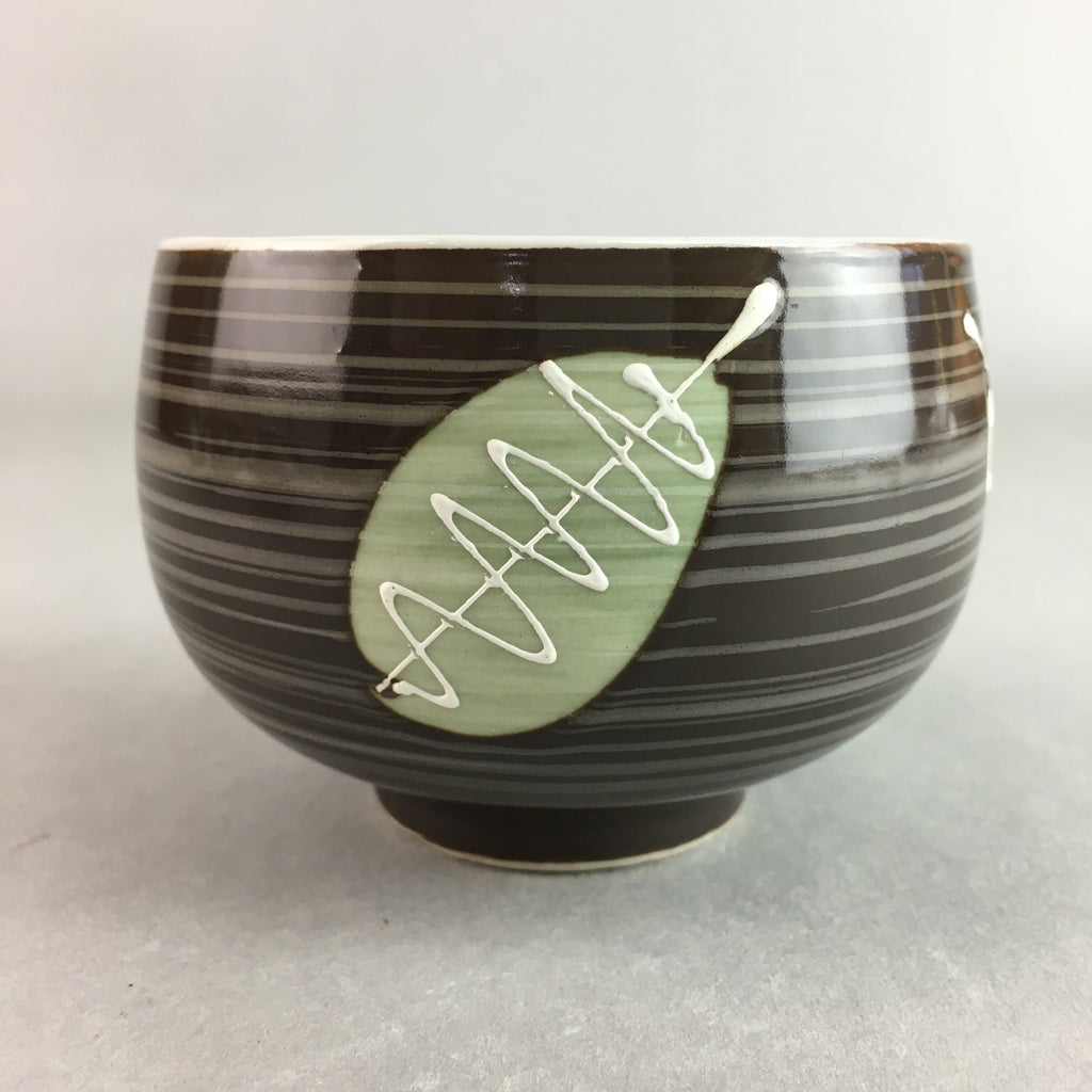 Japanese Porcelain Teacup Yunomi Vtg Sencha Brown Green Leaf Stripe TC145