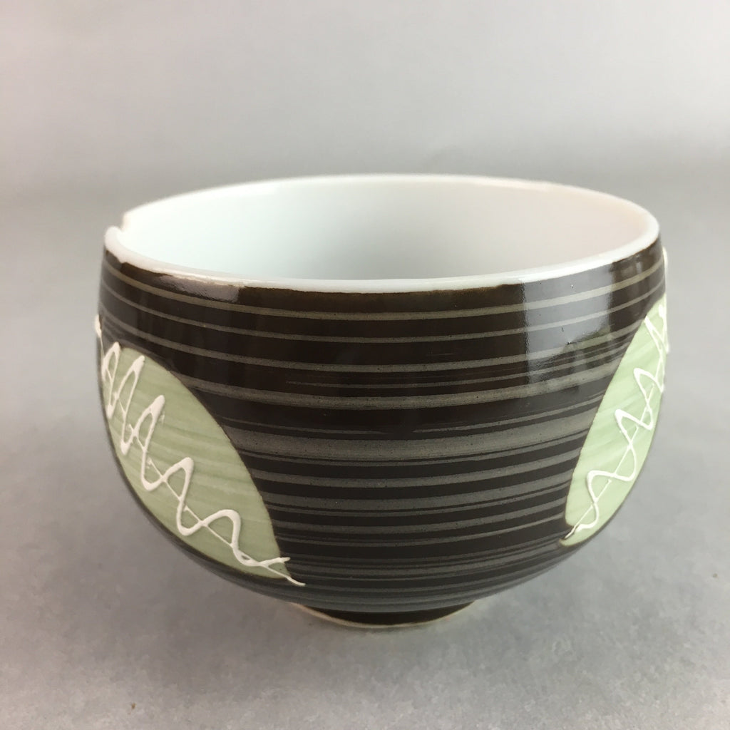 Japanese Porcelain Teacup Yunomi Vtg Sencha Brown Green Leaf Stripe TC145