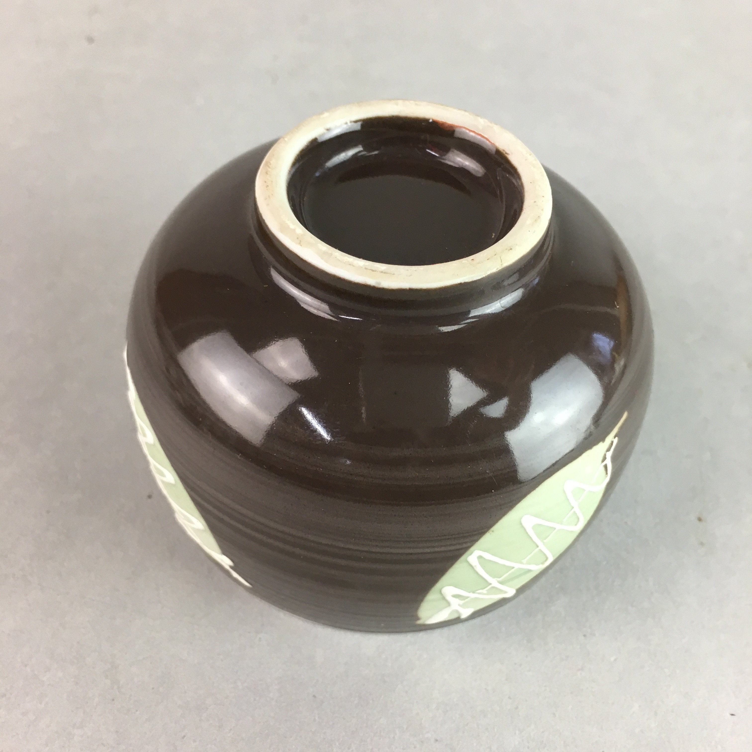Japanese Porcelain Teacup Yunomi Vtg Sencha Brown Green Leaf Stripe TC146
