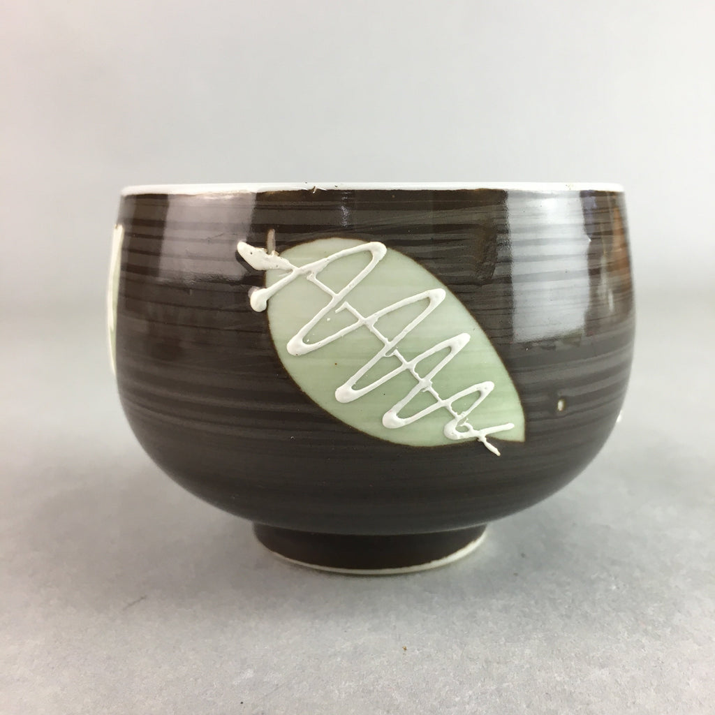 Japanese Porcelain Teacup Yunomi Vtg Sencha Brown Green Leaf Stripe TC146