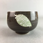 Japanese Porcelain Teacup Yunomi Vtg Sencha Brown Green Leaf Stripe TC146