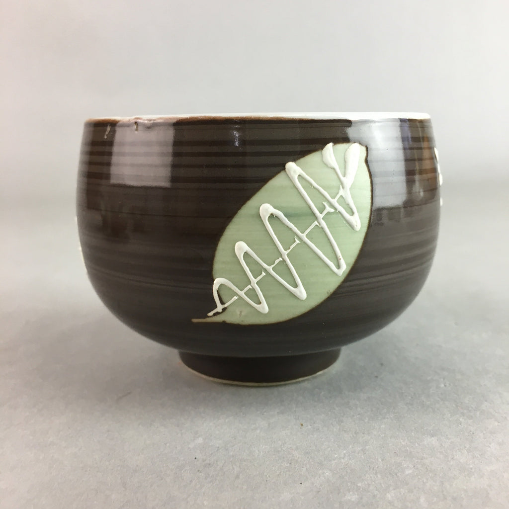 Japanese Porcelain Teacup Yunomi Vtg Sencha Brown Green Leaf Stripe TC146
