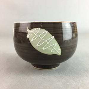 Japanese Porcelain Teacup Yunomi Vtg Sencha Brown Green Leaf Stripe TC146