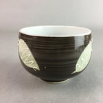 Japanese Porcelain Teacup Yunomi Vtg Sencha Brown Green Leaf Stripe TC146
