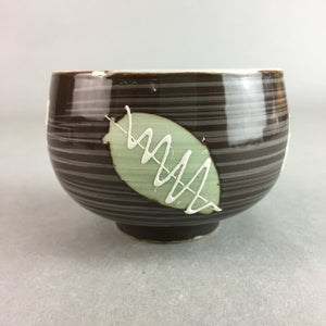 Japanese Porcelain Teacup Yunomi Vtg Sencha Brown Green Leaf Stripe TC147