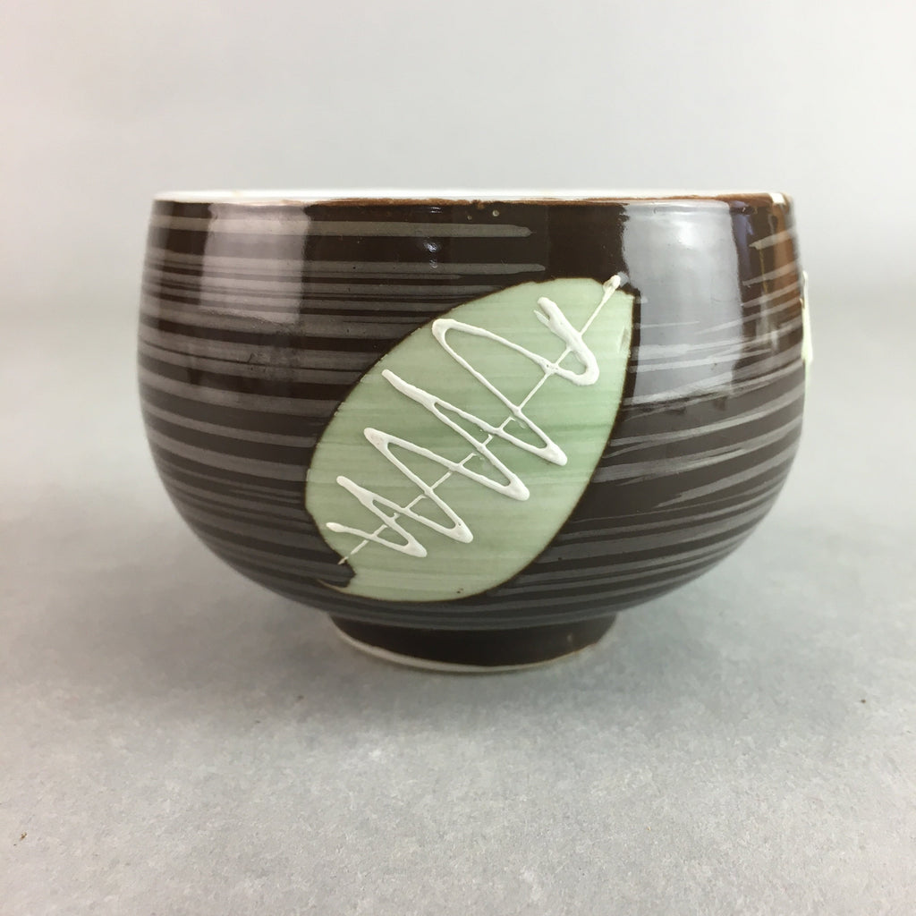 Japanese Porcelain Teacup Yunomi Vtg Sencha Brown Green Leaf Stripe TC147