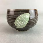 Japanese Porcelain Teacup Yunomi Vtg Sencha Brown Green Leaf Stripe TC147