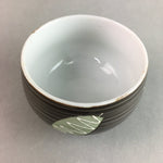 Japanese Porcelain Teacup Yunomi Vtg Sencha Brown Green Leaf Stripe TC147