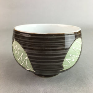 Japanese Porcelain Teacup Yunomi Vtg Sencha Brown Green Leaf Stripe TC147