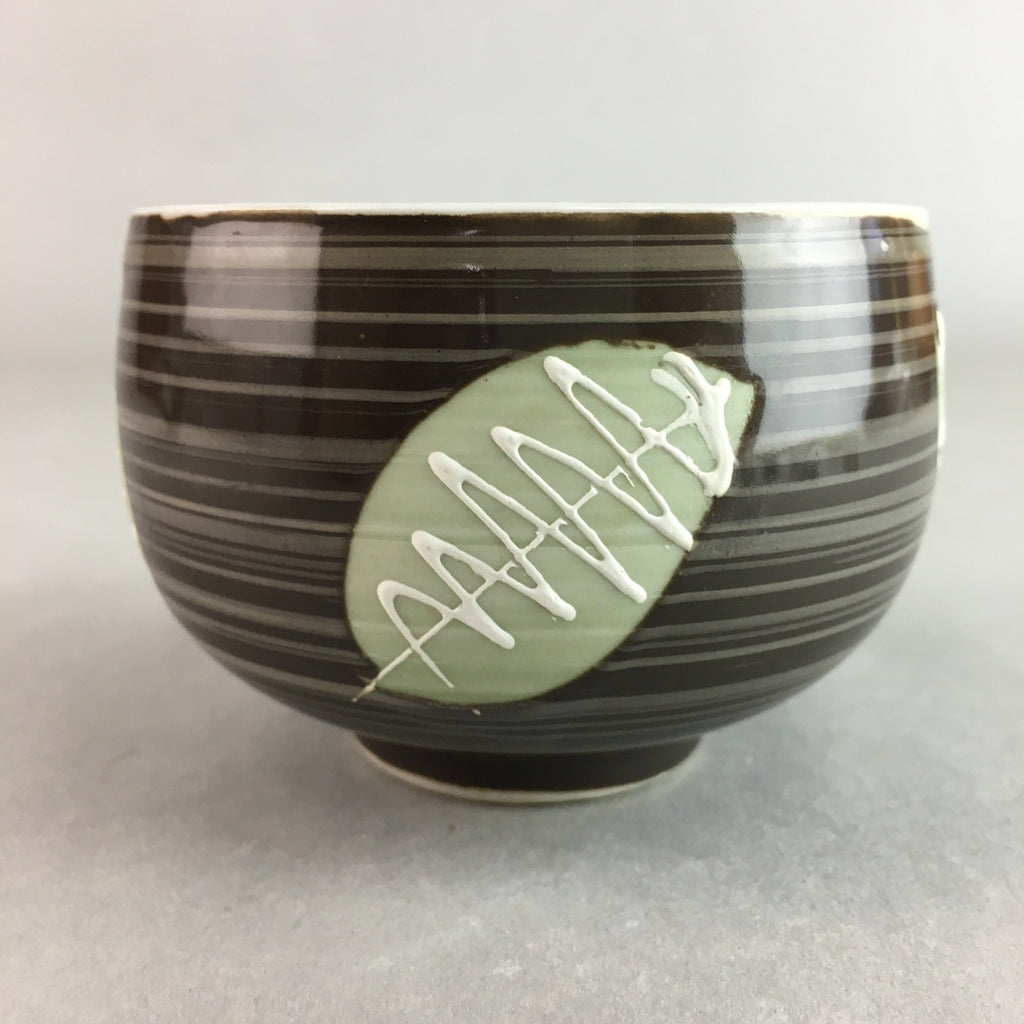 Japanese Porcelain Teacup Yunomi Vtg Sencha Brown Green Leaf Stripe TC148