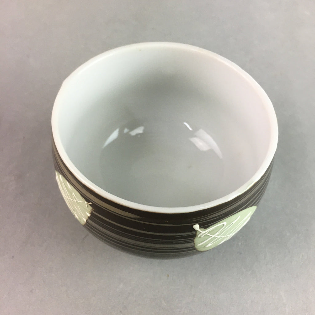 Japanese Porcelain Teacup Yunomi Vtg Sencha Brown Green Leaf Stripe TC148