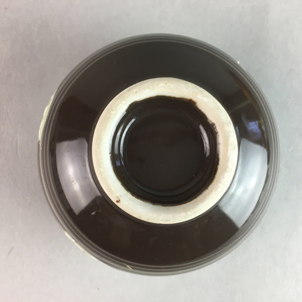 Japanese Porcelain Teacup Yunomi Vtg Sencha Brown Green Leaf Stripe TC148