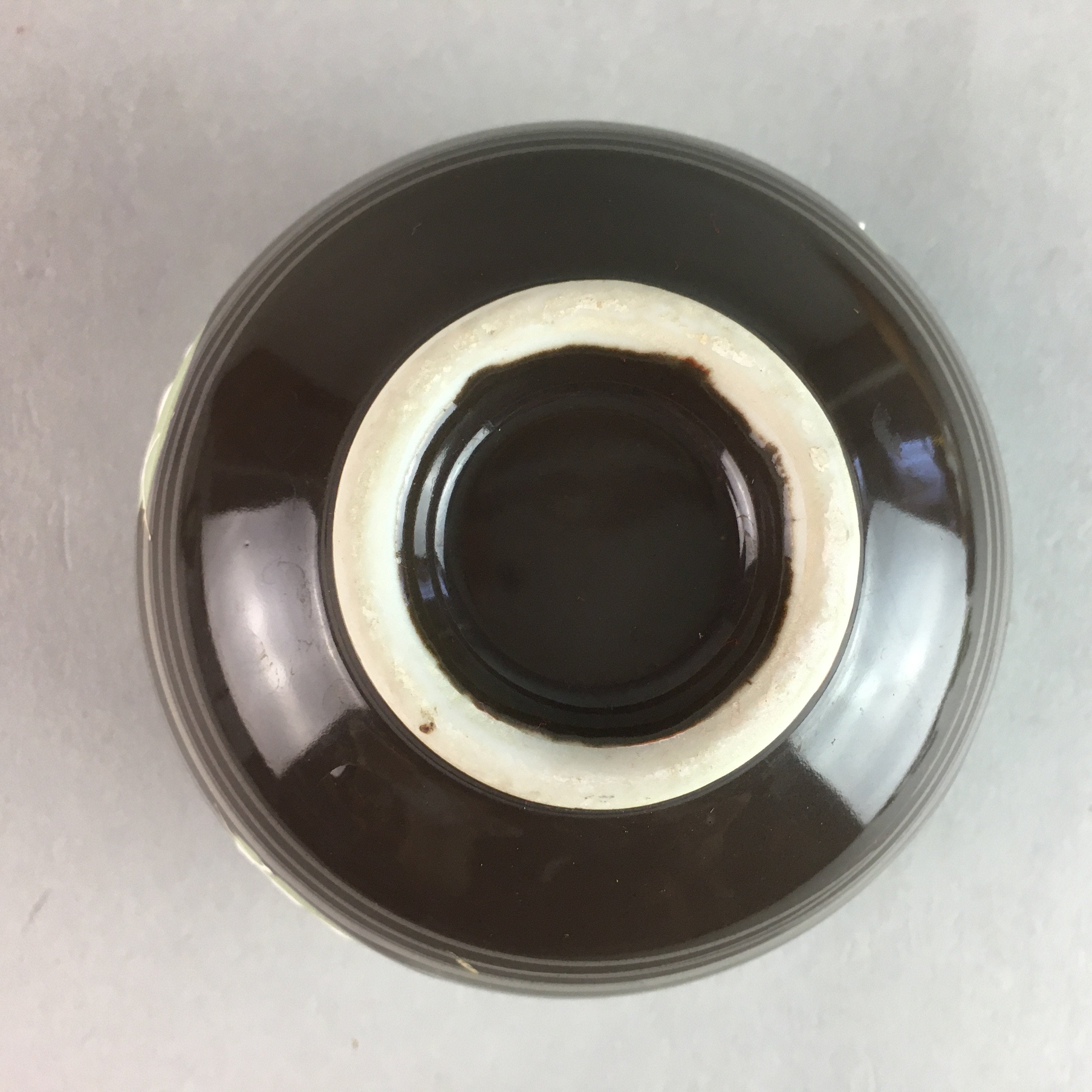Japanese Porcelain Teacup Yunomi Vtg Sencha Brown Green Leaf Stripe TC148