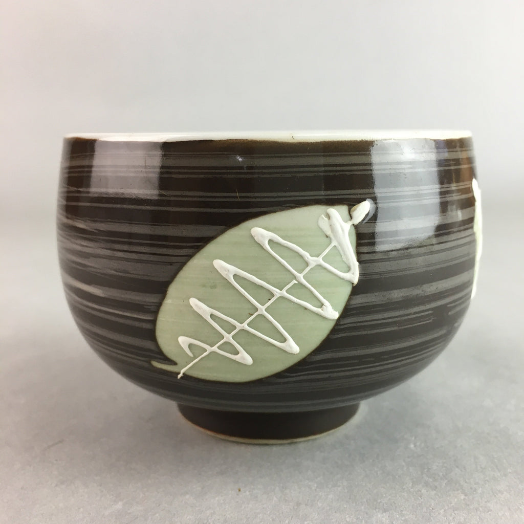 Japanese Porcelain Teacup Yunomi Vtg Sencha Brown Green Leaf Stripe TC149