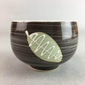 Japanese Porcelain Teacup Yunomi Vtg Sencha Brown Green Leaf Stripe TC149