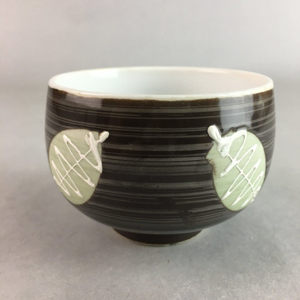 Japanese Porcelain Teacup Yunomi Vtg Sencha Brown Green Leaf Stripe TC149