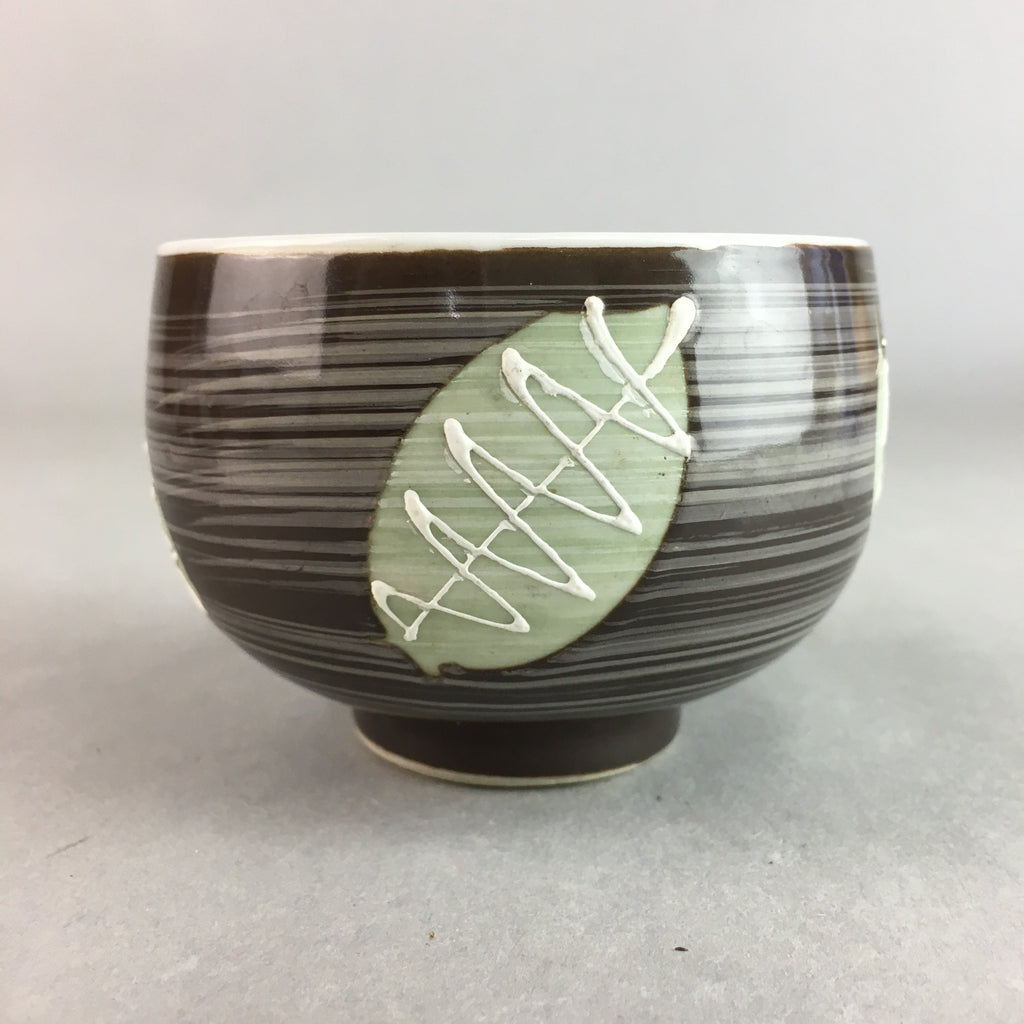 Japanese Porcelain Teacup Yunomi Vtg Sencha Brown Green Leaf Stripe TC150