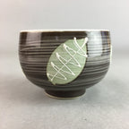 Japanese Porcelain Teacup Yunomi Vtg Sencha Brown Green Leaf Stripe TC150