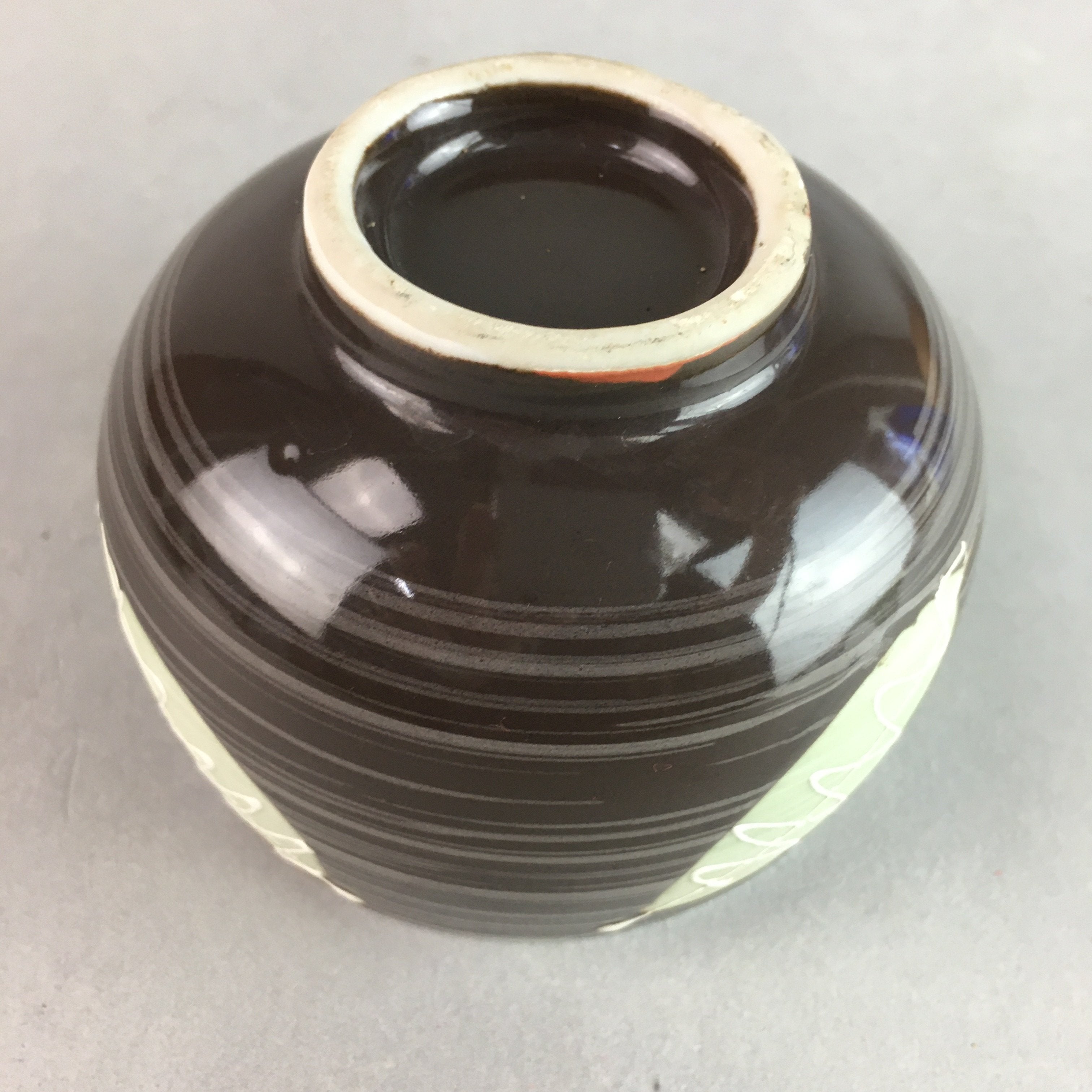 Japanese Porcelain Teacup Yunomi Vtg Sencha Brown Green Leaf Stripe TC151