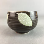 Japanese Porcelain Teacup Yunomi Vtg Sencha Brown Green Leaf Stripe TC151
