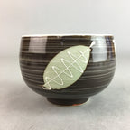 Japanese Porcelain Teacup Yunomi Vtg Sencha Brown Green Leaf Stripe TC151