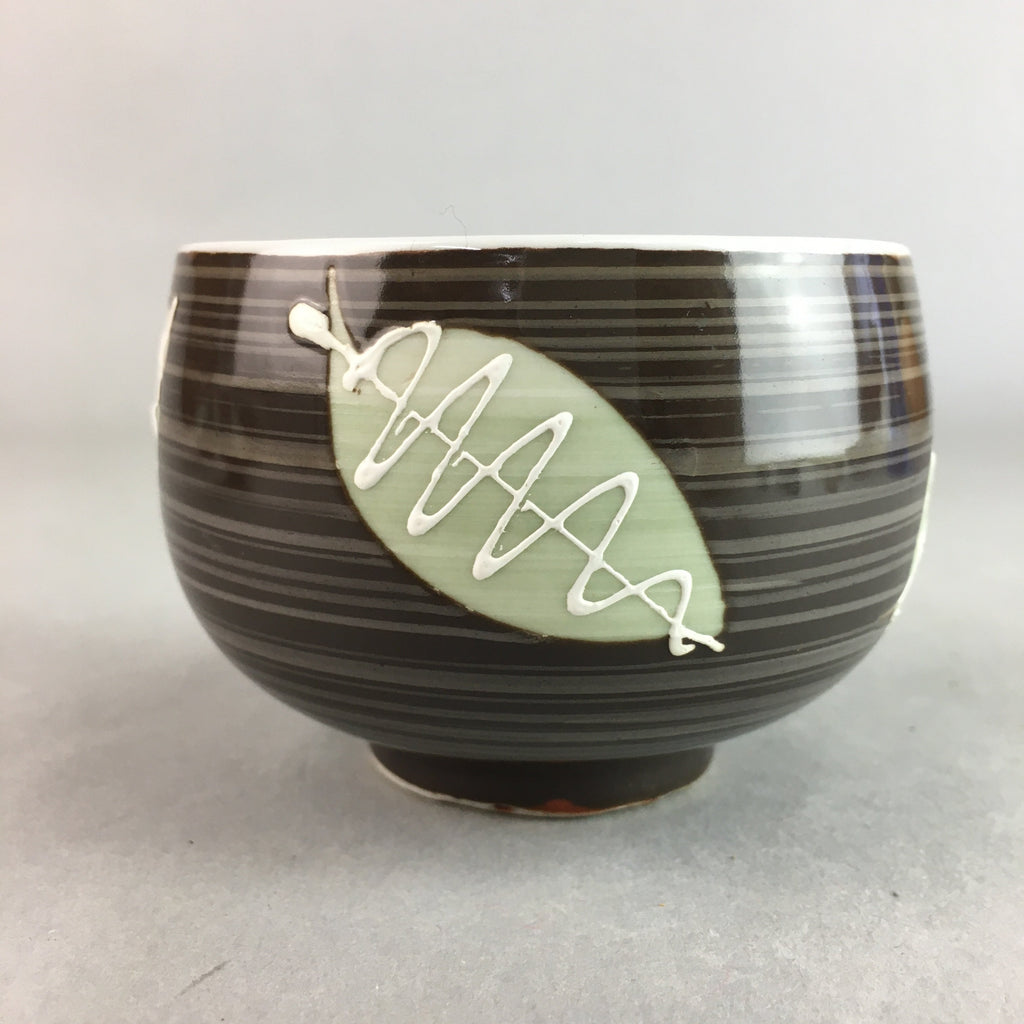 Japanese Porcelain Teacup Yunomi Vtg Sencha Brown Green Leaf Stripe TC151