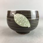 Japanese Porcelain Teacup Yunomi Vtg Sencha Brown Green Leaf Stripe TC151