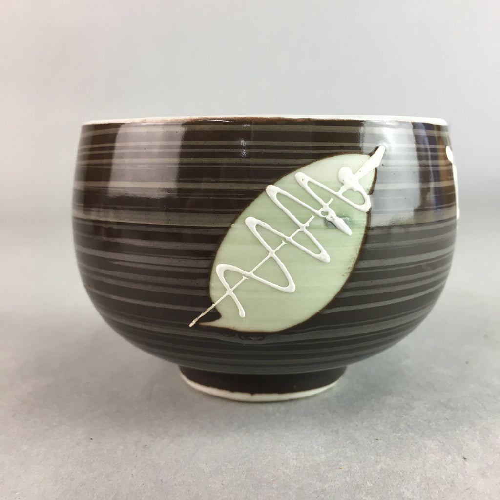 Japanese Porcelain Teacup Yunomi Vtg Sencha Brown Green Leaf Stripe TC151