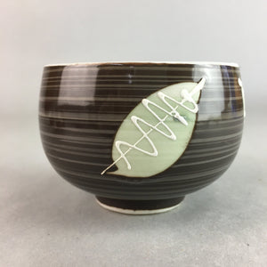 Japanese Porcelain Teacup Yunomi Vtg Sencha Brown Green Leaf Stripe TC151